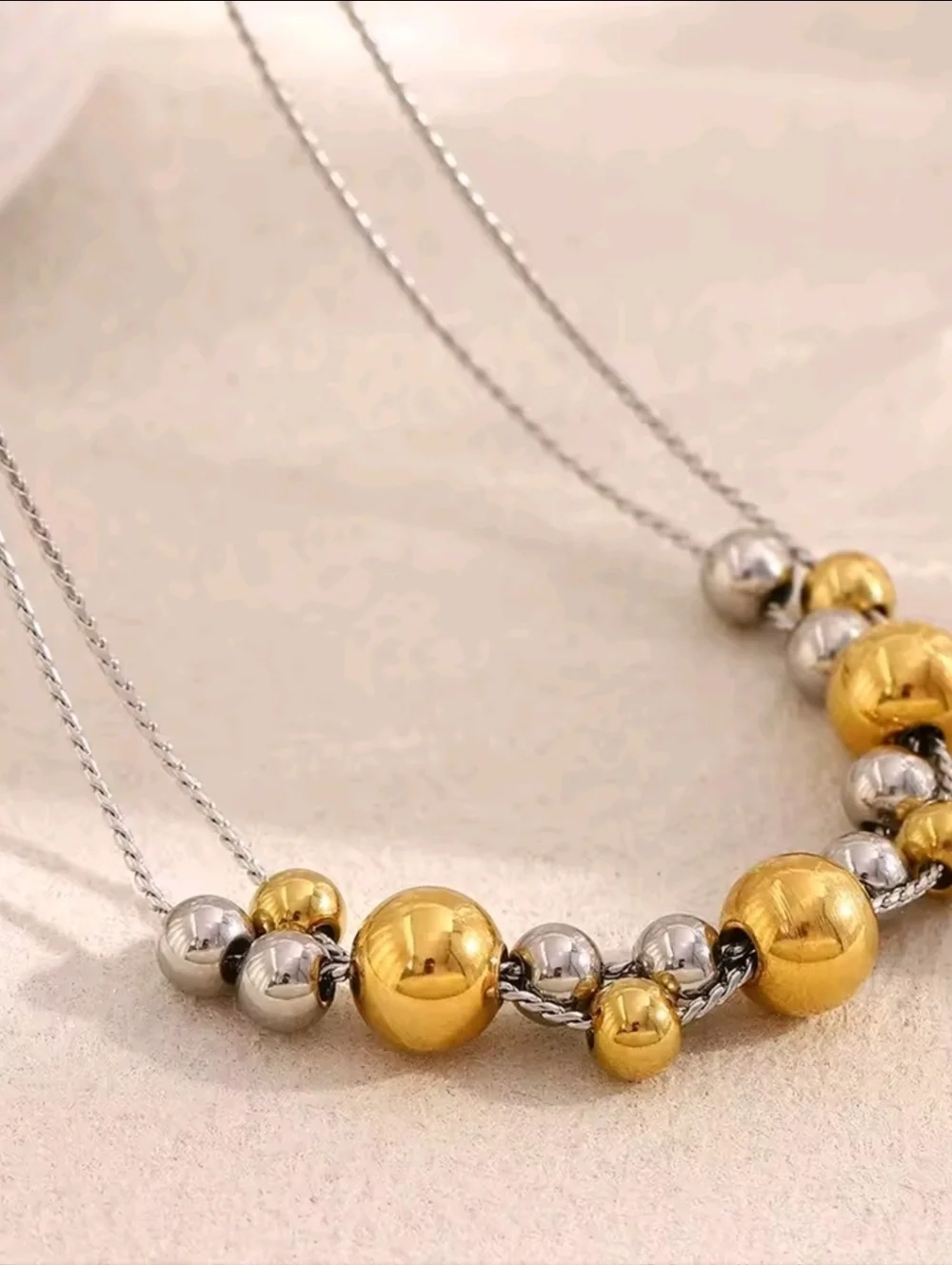 Sterling Silver Two-Tone Beaded Necklace with Gold Accents